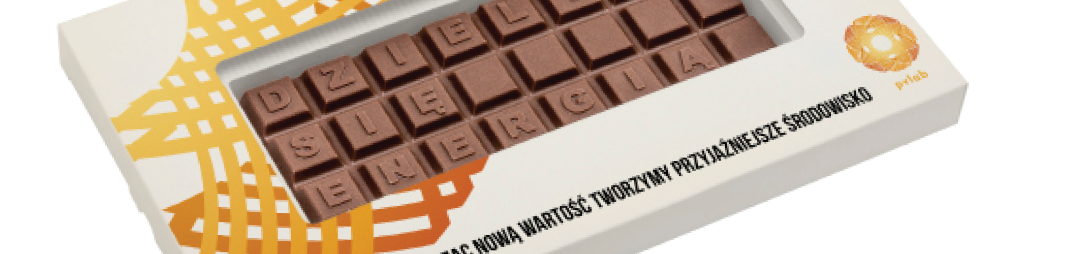 Čokoládová tabulka s písmeny v reklamní krabičce – 3 řádky
