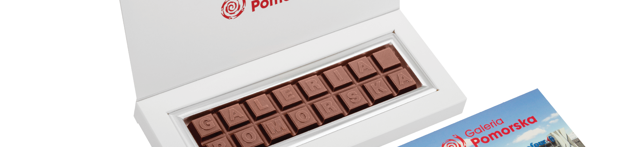 Čokoládová tabulka s písmeny v reklamní krabičce – 2 řádky