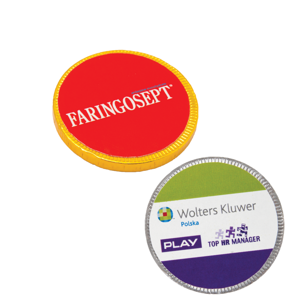 Chocolate Coins with colour label