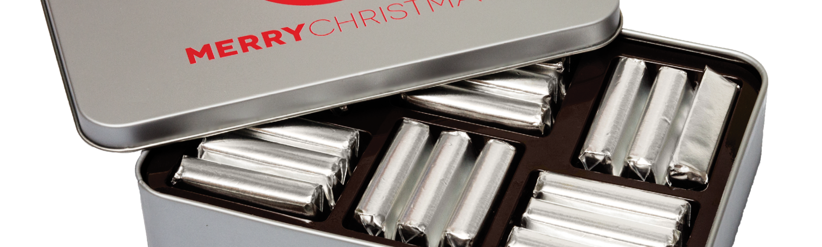 Reklamní plechová krabička s čokoládkami