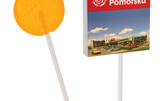 Placaté lízátko v reklamní krabičce