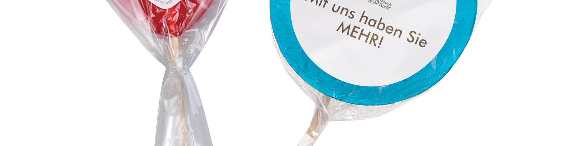 Lízátko v obalu s reklamní nálepkou