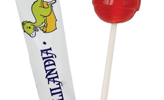 Kulaté lízátko v reklamním sáčku