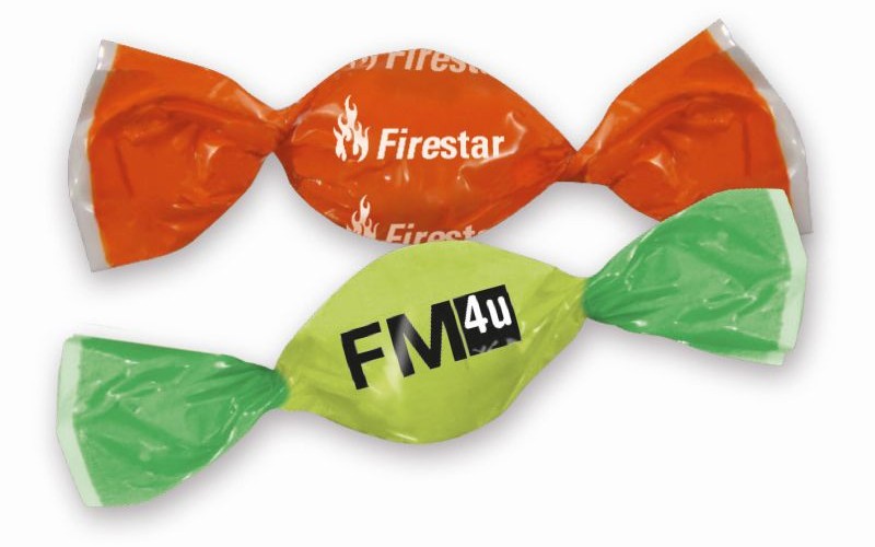 Mini bonbón v reklamním obalu