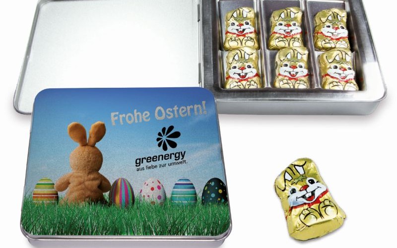 Čokoládoví zajíčci v plechové krabičce