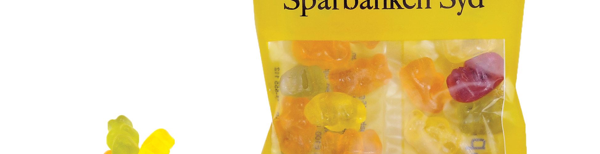 Gumové bonbónky v reklamním sáčku