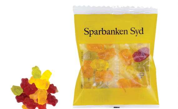 Gumové bonbónky v reklamním sáčku