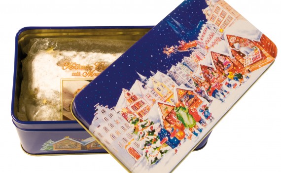 Vánoční štola v plechové dźe se svátečním designem