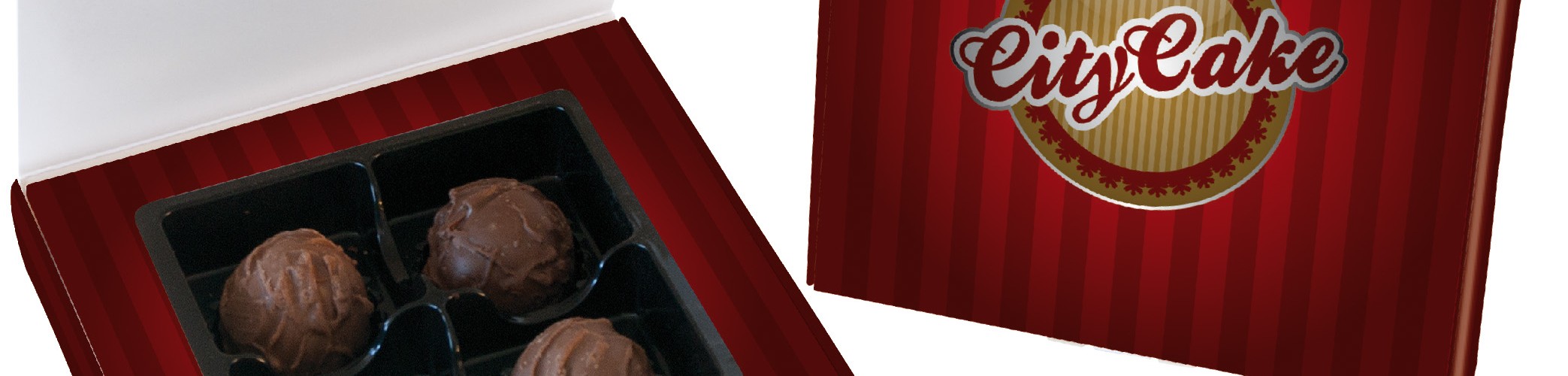 4 čokoládové pralinky v reklamní papírové krabičce