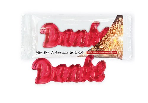 Gumový nápis s poděkováním v obalu s potiskem