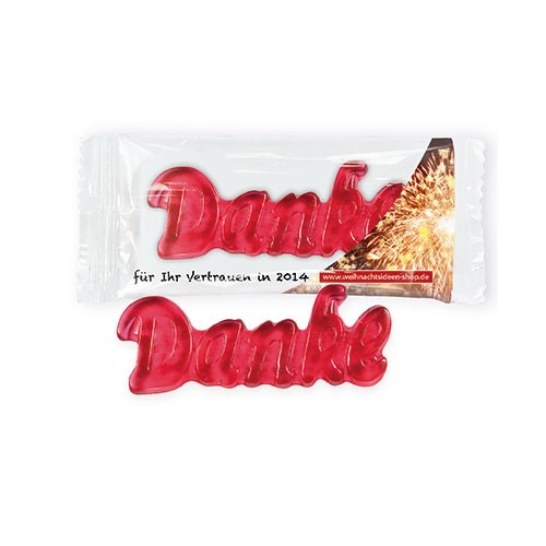 Gumový nápis s poděkováním v obalu s potiskem