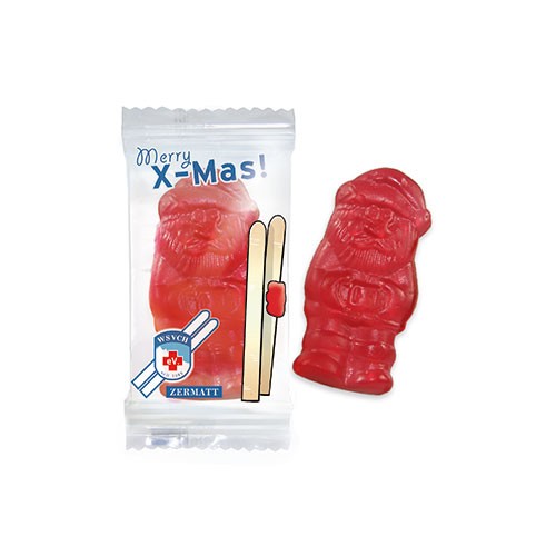Gumový bonbon ve tvaru Santa Clause v sáčku s potiskem