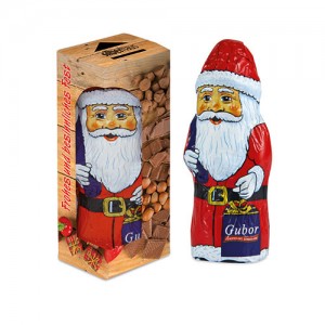 Santa Claus with promotional box