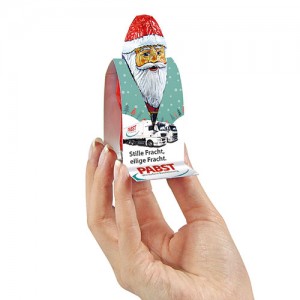 Chocolate Santa Claus with promotional sleeve