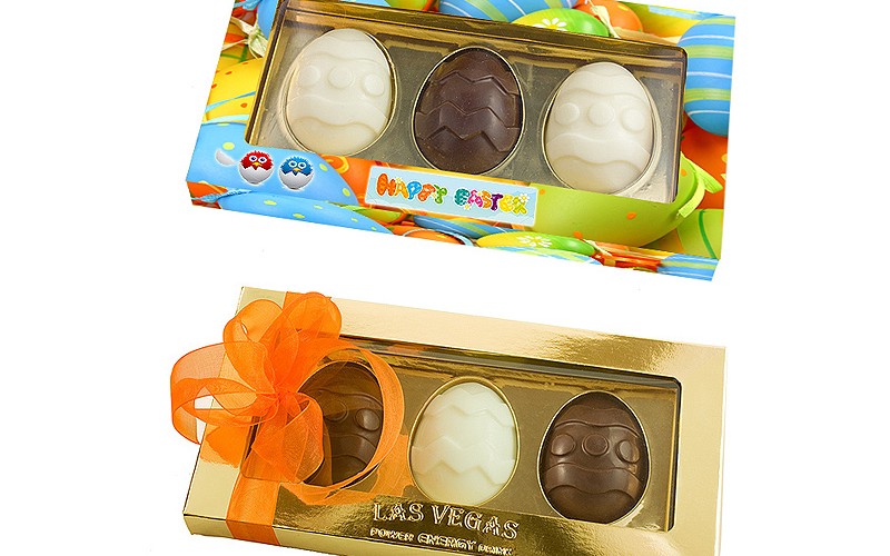 Čokoládové kraslice v reklamní krabičce
