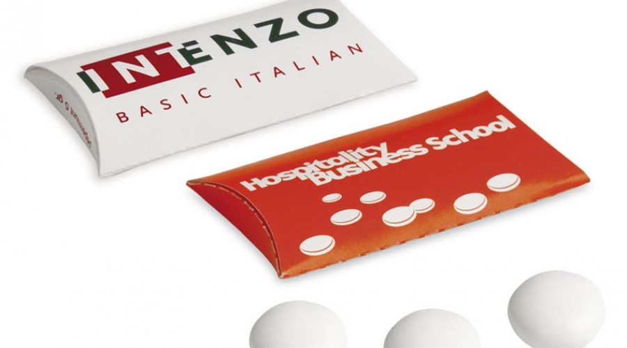 Bonbóny metos v reklamní krabičce