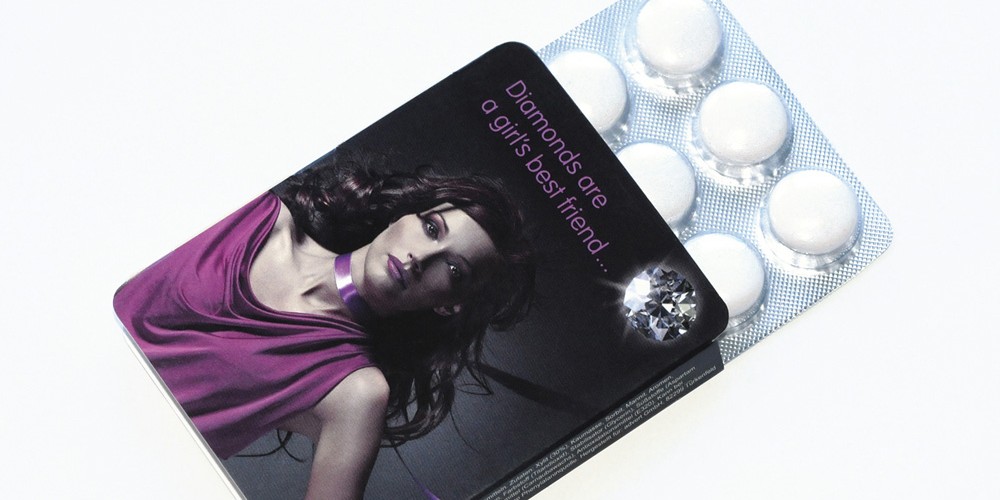 Žvýkačky mentos v blistru s reklamním přebalem