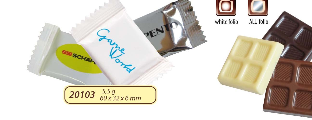 Advertising chocolate 5,5 g flow pack