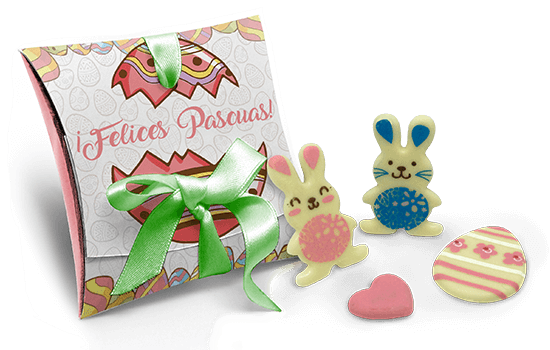 Cardboard with chocolate rabbits