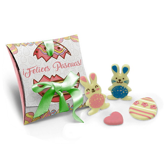 Cardboard with chocolate rabbits