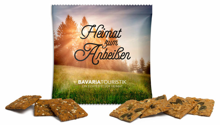 Crisp bread snack in advertising bag