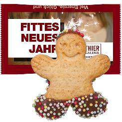 Happy man cookie in flowpack