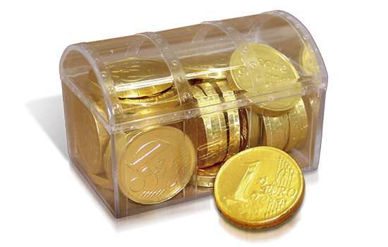 Plastic chest with chocolate coin