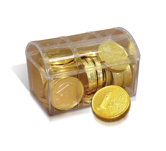 Plastic chest with chocolate coin