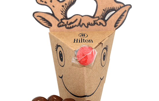 Promotion reindeer shape filled with cereal balls