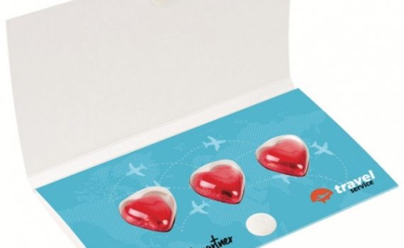 Promotional 3 chocolate hearts in envelope