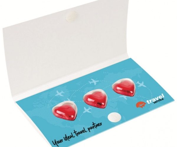 Promotional 3 chocolate hearts in envelope