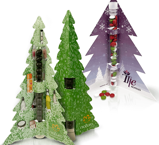 Christmas spruce dragees or chocolate balls in tube