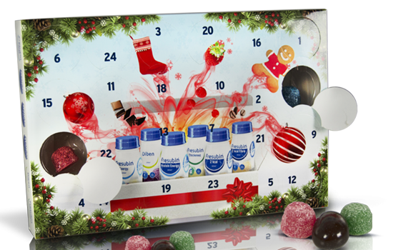 Advent calendar filled with chocolate balls or gummy pearls