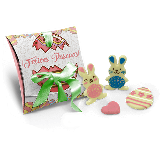 Cardboard with Easter chocolate rabbits