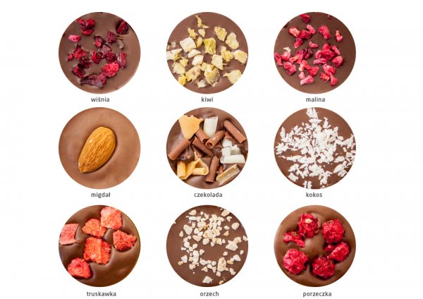 Chocolate box containing 9 milk chocolates with dried fruits