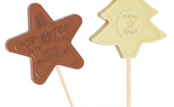 Chocolate star and christmas tree lollipops