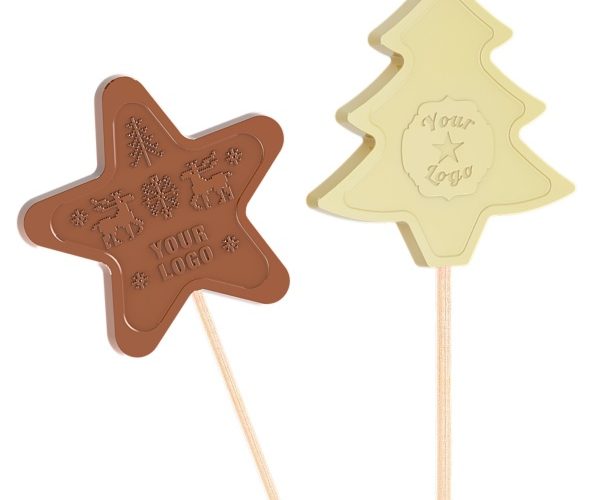 Chocolate star and christmas tree lollipops