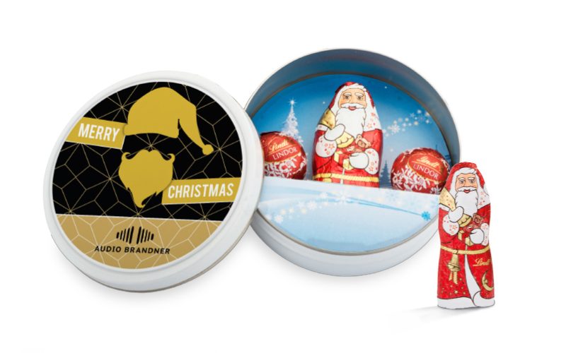 Christmas Lindt chocolate Santa Claus and Lindor mini balls in tin