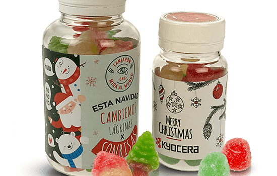 Christmas pills jar filled with candies