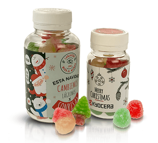 Christmas pills jar filled with candies