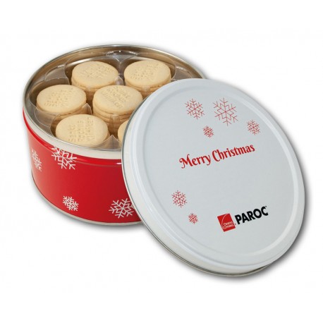 Christmas small round tin with biscuits