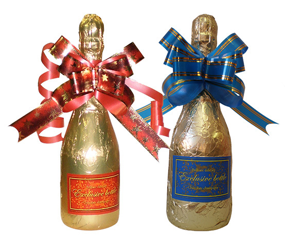Chocolate Champagne Bottle 250g with ribbon