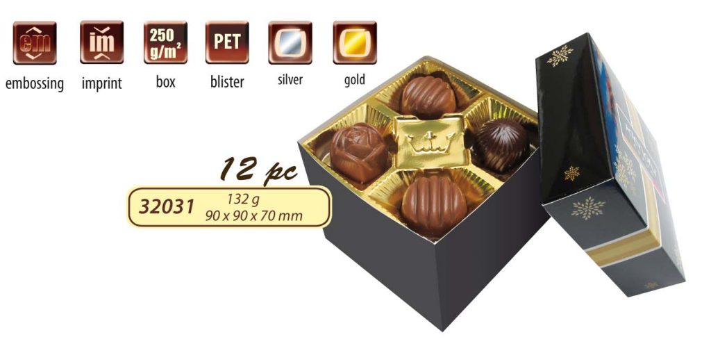 Advertising box with belgian pralines, 132 g