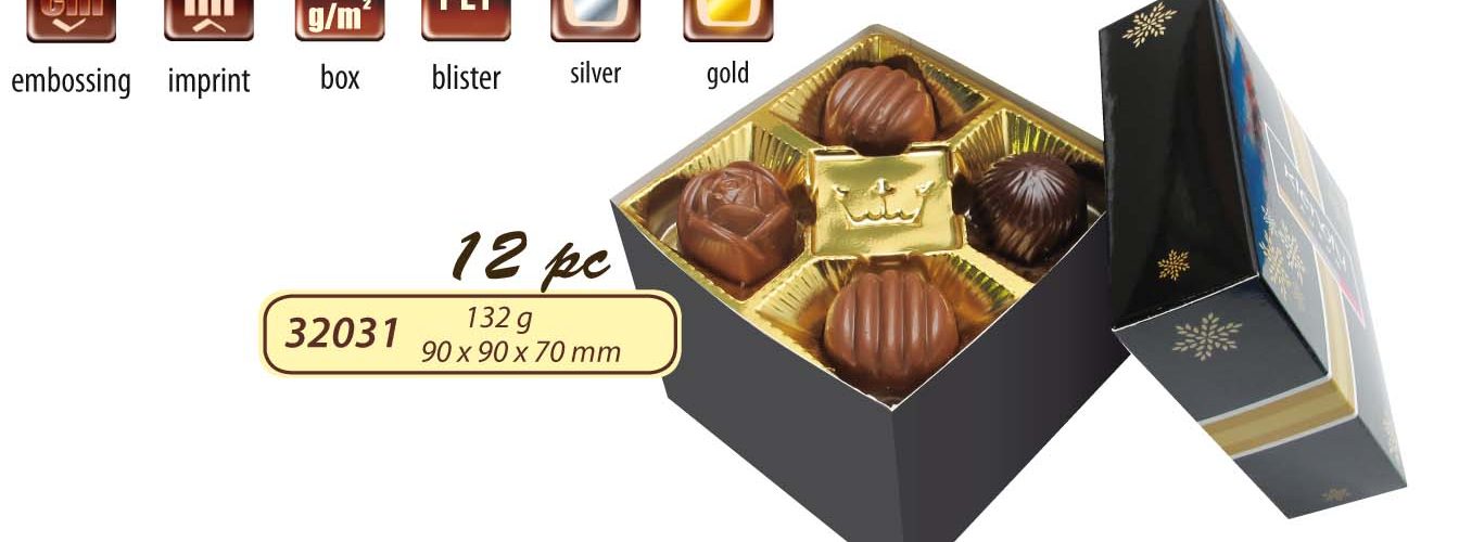 Advertising box with belgian pralines, 132 g
