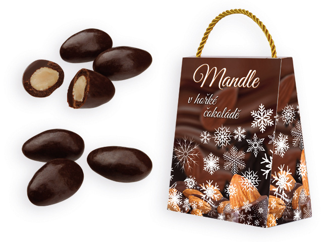 Almonds in dark chocolate in gift box, 250 g