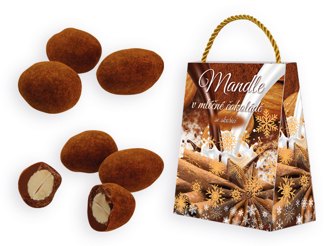Almonds in milk chocolate with cinnamon in a gift box, 200 g