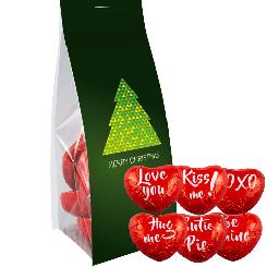 Chocolate hearts 50g, pouch with promotional flyer