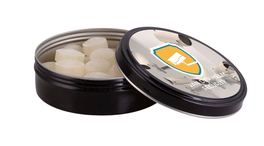 Round tin fruit sweets