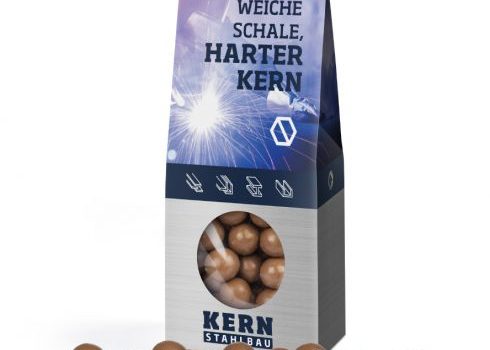Hazelnuts in milk chocolate in block bottom carton