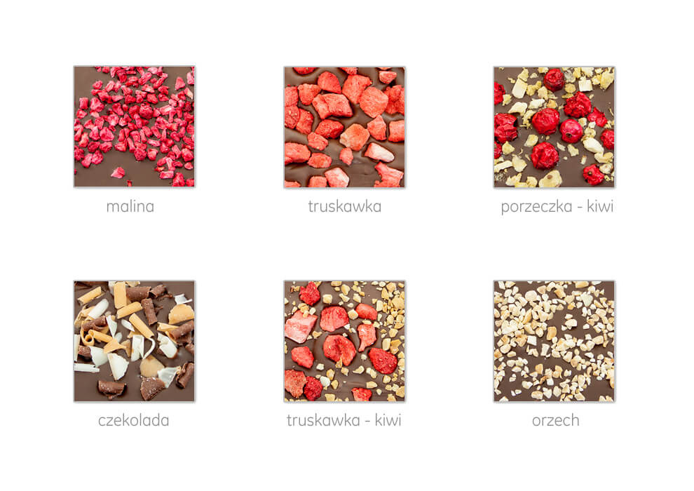 Large chocolates with lyophilized fruit bits 110 g
